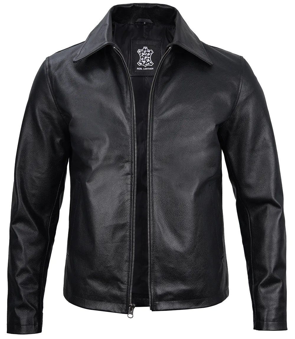 Andre Mens Shirt Style Collar Black Leather Jacket