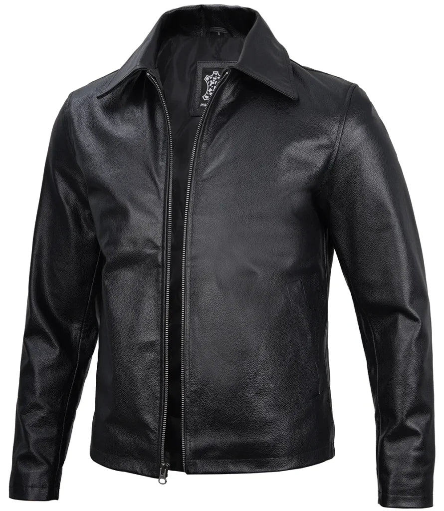 Andre Mens Shirt Style Collar Black Leather Jacket
