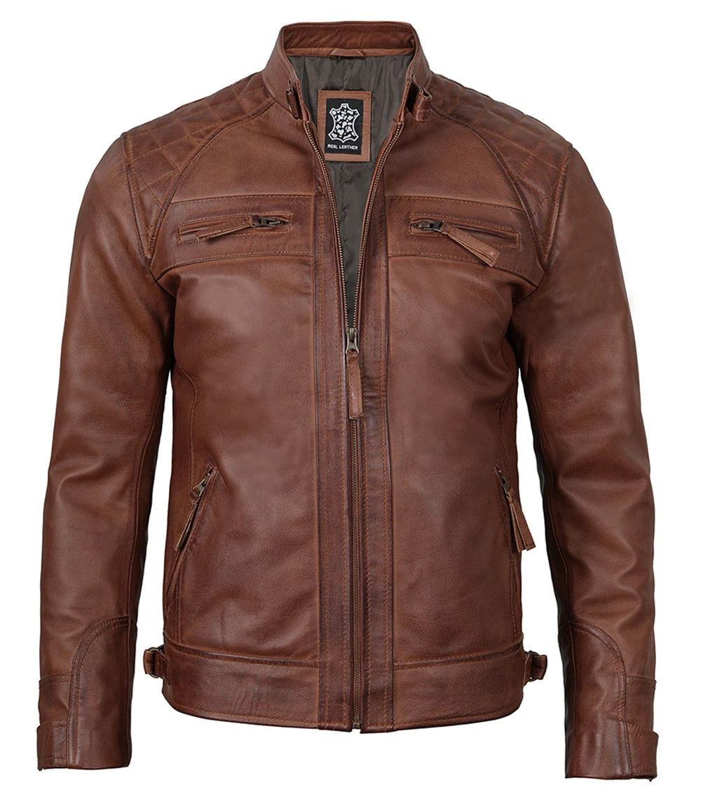 Men’s Brown Biker Style Real Leather Jacket