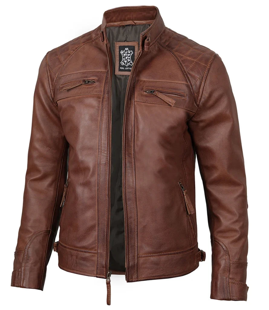 Men’s Brown Biker Style Real Leather Jacket