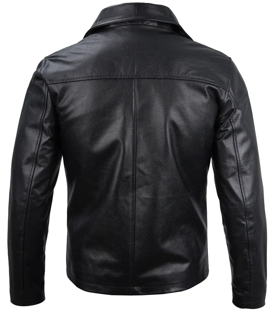 Andre Mens Shirt Style Collar Black Leather Jacket