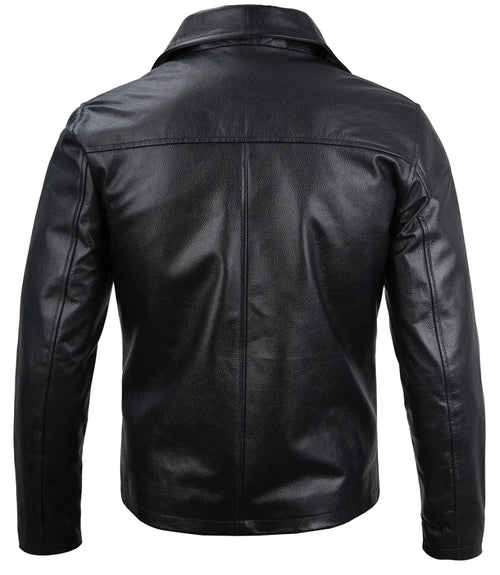 Andre Mens Shirt Style Collar Black Leather Jacket