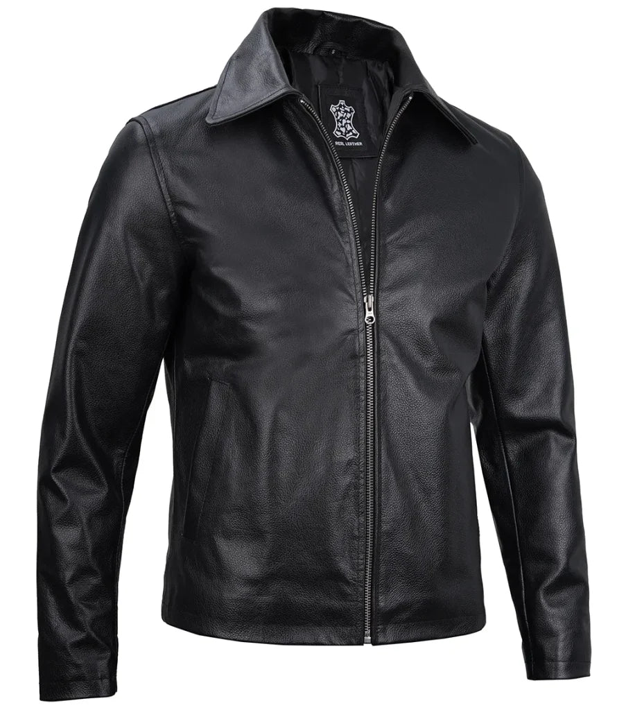 Andre Mens Shirt Style Collar Black Leather Jacket